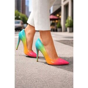 GUESS Rainbow Gradient Heels Womens 7.5 Colorful Barbiecore Statement Pumps